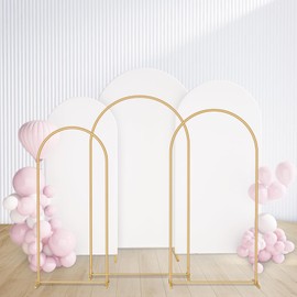 GRENTY Metal Arch Backdrop Stand and Cover Set 7.2FT/6.6FT/6FT, Wedding Arch Frame with Spiral Rotating Joint, 3 Wrinkle-Resistant Arch Cover for Birthday, Anniversary, Wedding, Party