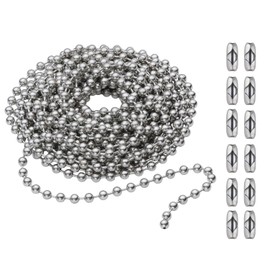 SmoTecQ 10 Feet (120 Inch) Ceiling Fan Pull Chain Extension - Nickel Plated Silver - 3mm Beaded Ball Chain with 12 Connectors - Rust Proof Solid Brass for Light Fixtures & DIY Crafts