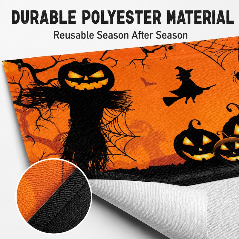 Happy Halloween Outdoor Banner – Pumpkin & Bat Polyester Backdrop