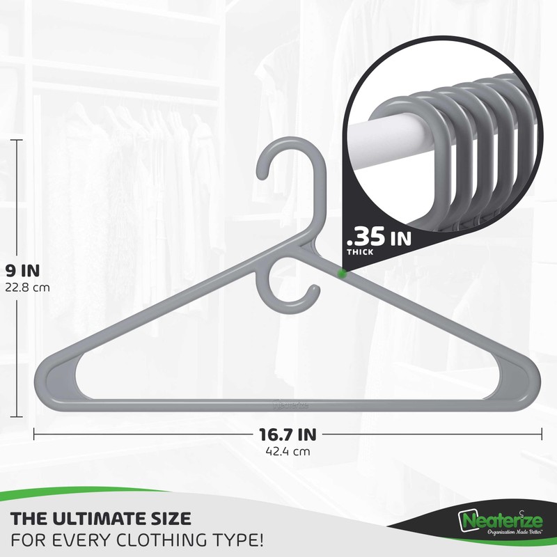 Ultra Heavy Duty Plastic Clothes Hangers - Grey - Durable