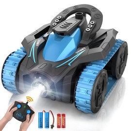 Eulogia RC Tracked Tank, Remote Control Stunt Car, 360-degree Upright Rotations, Multi-Driving with Headlight, All-Terrain Car Toys as Birthday Christmas New Year Gift for 5-12 Kids Boys Girls (Red) - Colour: Blue