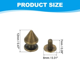 PATIKIL 12mm Studs for Clothing, 24 Sets Spikes for Clothes Studs and Spikes Leather Rivets Metal Cone Punk Spikes Screw Posts for Leather Jacket Crafting Crafts Fabric Shoes, Bronze