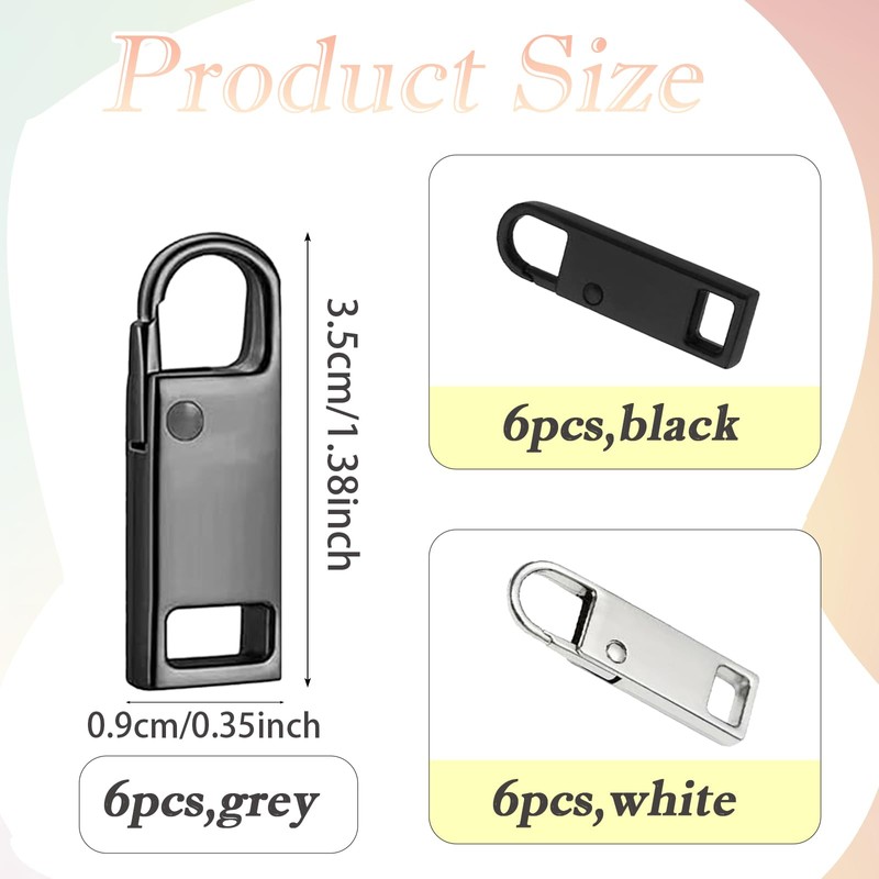 18 Pcs Replacement Zipper pulls, Spare Removable Metal Zip Repair