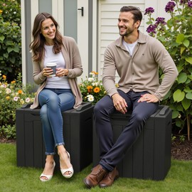 Greesum 31 Gallon Deck Box for Outside, All Weather Outdoor Storage Boxes for Patio Furniture Set, Package Delivery Box, Garden Tools, Brown(Set of 2)