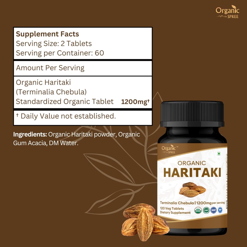 ORGANIC SPREE Haritaki 120 Tablets | Terminalia Chebula (Haritaki) |