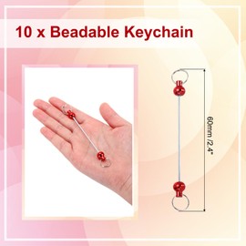 PATIKIL 10 Pcs Beadable Keychain Bars, Metal Beaded Keychain Blanks Bulk Making Supplies Kit with Double Side Loops for Pendant DIY Art Crafts, Red