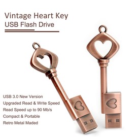BorlterClamp USB Flash Drive Retro Metal Heart-Shaped Key Shaped Memory Stick 64 GB