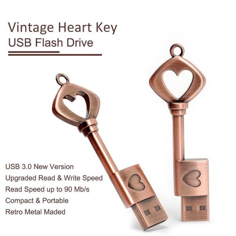BorlterClamp USB Flash Drive Retro Metal Heart-Shaped Key Shaped Memory