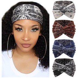 DRESHOW 4 Pack Turban Headbands for Women Wide Vintage Head Wraps Knotted Cute Hair Bands Accessories