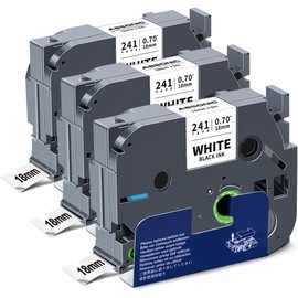 Absonic 3-Pack 18mm 0.7" Black on White Label Tape Compatible for Brother Tze-241 Tze241 Tz241 Tz-241 P Touch Label Tape 18mm 0.7 Laminated White Tze Tz Tape 3/4" for PT-D400 PTD410 PT-D610BT PTP700