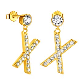 Initial Letter Dangle Drop Earrings X Monogrma Earrings for Women Girls for Valentine Day 925 Sterling Silver Monogram Name Earings Anniversary Jewelry with Gift Box FE0116X-Y