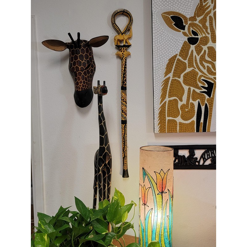 African Wood Decorative Walking Stick (Hand Made in Kenya) (Elephant/Lion