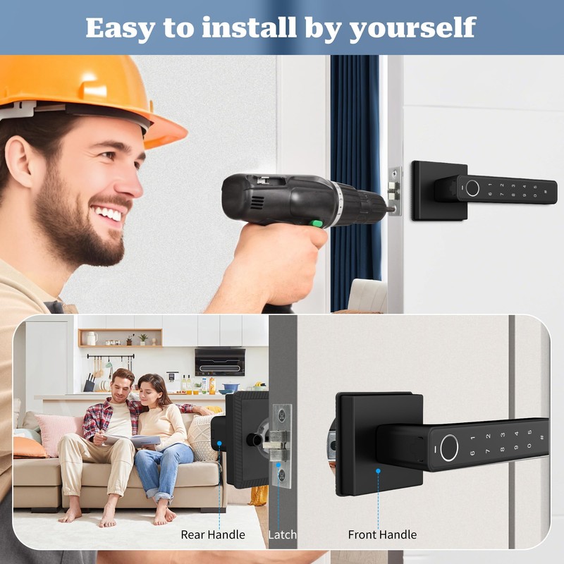 KENRONE Fingerprint Door Handle Lock Keyless Entry,3 Unlocking Methods Door