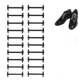 [BetterJonny] Set of 20 No Tie Shoelaces for Boots, 3cm Elastic Shoelaces for Adults Knotless Elastic Silica Gel Shoelaces for Leather Shoes, Business Shoes, Especially for Leather Shoes (Black),