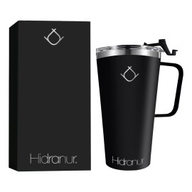 Hidranur Termo Taza Vaso Con Tapa Para Bebida Fría Y Caliente 16oz Color Negro