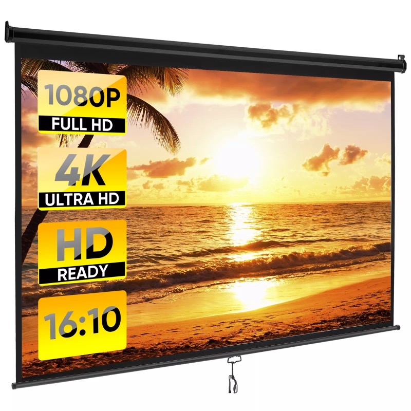 100" Projector Screen Manual Pull-down 16:10 Hd Projection Screen Office