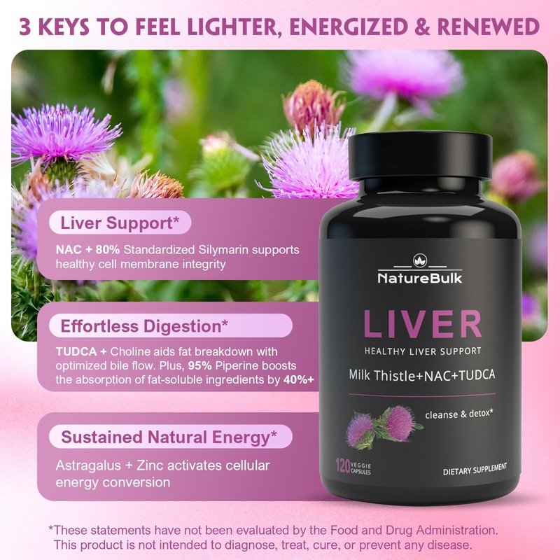 NATUREBULK Premium Liver Support Complex - 120 Capsules with TUDCA,