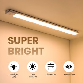 TREZUMA 16 Inch Under Cabinet Lighting, 2 Pack 80 LED Motion Sensor Lights, 160LM USB-C Rechargeable, 2200mAh Battery, 10–100% Dimmable, 3 Color Modes, Stick-On Magnetic LED Closet Lights for Kitchen