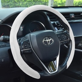 Ernica Suede Steering Wheel Cover, Universal 15 Inch Car Steering Wheel Cover, Non-Slip Design,Breathable,Car Interior Accessories White