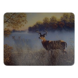 Rivers Edge Products Large 12in x 16in Decorative Tempered Glass Cutting Board, Hypoallergenic, Non Slip, Textured Surface Chopping Board for Kitchen, White Tail Deer, Morning Fog