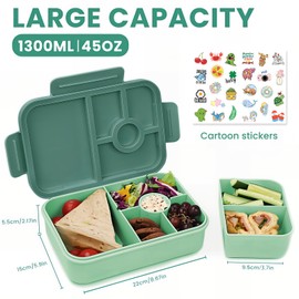 Bugucat Children's Lunch Box with Compartments, 1300 ml, 3 Pieces, Lunch Box Children Leak-Proof with 4 Compartments, Bento Box Lunch Box with Compartments for Adults, Breakfast Box, Lunch Box for