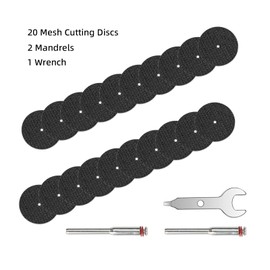 Cutting Wheel Set for Rotary Tool - Includes 20pcs Mesh Cutting Discs, 1 Wrench & 2pcs 1/8“ Mandrels, Durable Cutting Disc Perfect for Crafting and DIY Projects