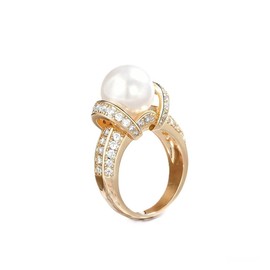 hsiyyecg 14K Gold Plated Imitation Pearl Rings for Women, Dainty Elegant Bride Wedding Engagement Gold Rings Costume Jewelry Statement Cocktail Pearl Ring(7)