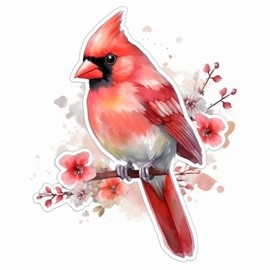 Yoonek Graphics Virginia Northern Cardinal Bird American Dogwood Flower Vinyl Decal Sticker for Car, Laptop, Tumbler, More. #009847-6