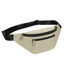 PPXGOGO Riñonera para hombres y mujeres, a la moda, impermeable, con cinturón ajustable, bolsa de riñonera casual para viajes, deportes y correr. (Beige)