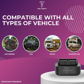 Two Twenty TT-01 GPS Tracker for Cars OBD-II – Real-time Tracking with Precise GPS Location – Suitable for Cars, Trucks, RVs, and Motorcycles – Wireless Plug-and-Play Device