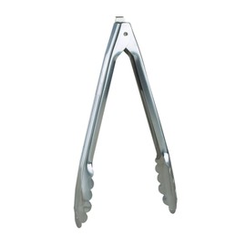 HIC Kitchen Spring Locking Food Tong for Kitchen and Barbecue, Scalloped Gripping Edge, Stainless Steel, 10-Inch, Stainless