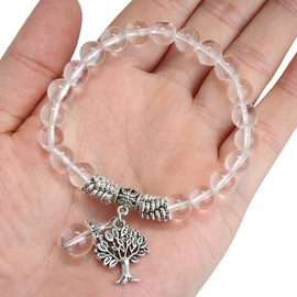 mookaitedecor Natural Clear Quartz Crystal Bracelet for Women Men Semi Precious Stone Tree of Life Stretch Bracelet, Reiki Chakra Healing Crystal Stone Beads Bracelet 8mm Tree of Life Jewellery Gift