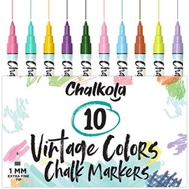 Extra Fine Tip Liquid Chalk Markers for Chalkboard, Blackboards, Window, Bistro (10 Vintage Colors, 1mm) - Bold Dry Erase Marker Pens