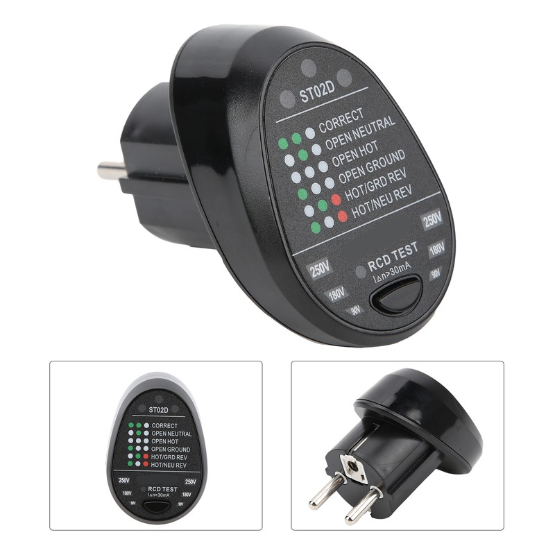 ST02D Electric Socket Tester Circuit Polarity Detector Mains Fault Checker