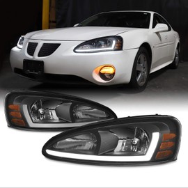 AKKON - For 2004-2008 Pontiac Grand Prix LED Light Tube DRL Black Housing Headlights w/Ember Corner Lamps