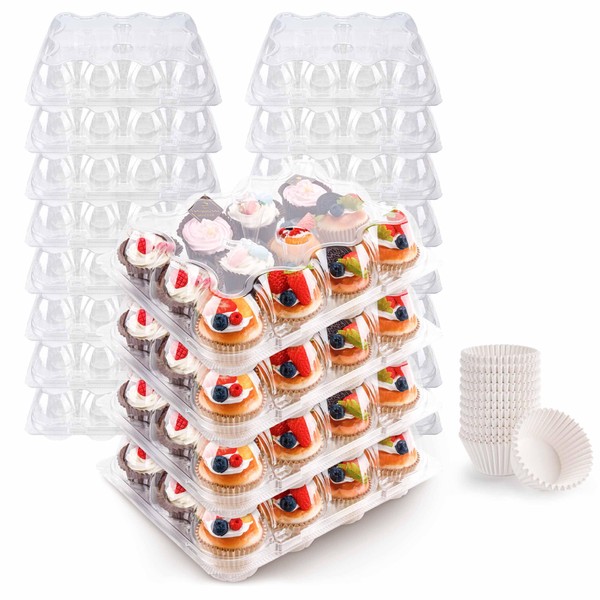 NPLUX 12 Count Cupcake Containers 12 Pack Cupcake Holders Plastic