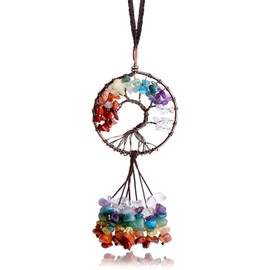 LAIDANLA 7Chakra Round Shaped Tree of Life Healing Crystals Ornaments Window Bling Cute Hanging Ornament Room Decor for Teen Girls for women Room Decor Aesthetic Hippie Boho Decor