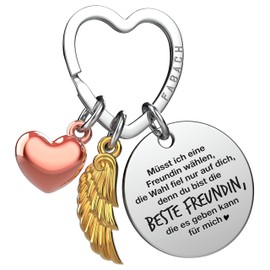 FABACH Best Friend Keyring Guardian Angel Lucky Charm with Heart and Engraving – Best Friend Gifts Key Ring Heart – Best Friends Gift Angel Lucky Charm, Die Wahl Fiel Nur auf Dich