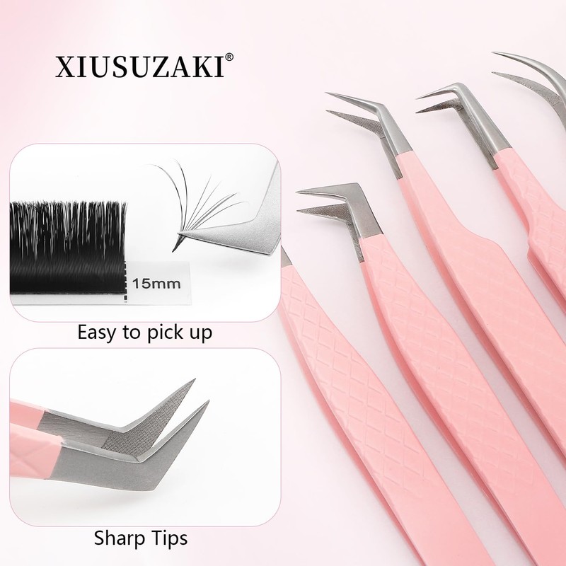 Lash Tweezers For Eyelash Extensions Fiber Tip Lash Tweezers Pink
