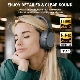 Edifier W830NB Active Noise Cancelling Wireless Over-Ear Headphones, Foldable Lightweight Bluetooth Headsets with Hi-Res Audio, Dual Device Connection, 94 Hours Playtime, Fast Charging - Grey