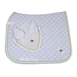 Generic Horse Dressage Saddle Pad Set with Matching Ear Bonnet English Full Horse Size (White)