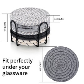 TOOINKCV 8 Pcs Coasters for Drinks, Absorbent Coasters, Cotton Woven Drink Coasters, Braided Coasters Heat-Resistant for Home Coffee Table Desk Cups Tabletop Protection Coasters