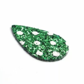 Unbranded 10 pcs. Green Glitter Faux Leather Dangle Charms Pendants – Teardrop – 56mm