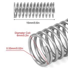 GUNGY Compression Spring Stainless Steel Spring Compression Springs 15 mm Wire Diameter 0.55 mm Outer Diameter 6 mm Length 15 mm Maximum Spring Force 0.33 kg Pack of 20