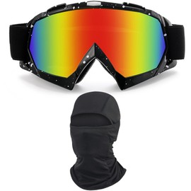 immoono Motorcycle Dirt Bike Goggles Windproof Dustproof Scratch Resistant ATV Racing Ski Goggles Protective Safety Glasses with Balaclava Face Cover, Marble Black Color Yellow Lenses