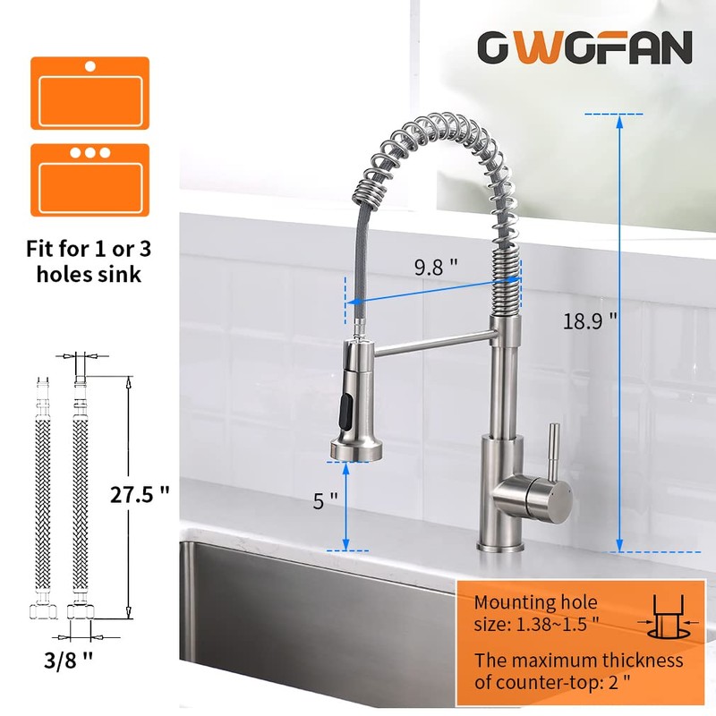 OWOFAN Kitchen Faucet Low Lead Commercial Solid Brass Single Handle
