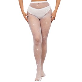 Simply Joshimo Women's White Coloured Festival Fishnet Tights With Sparkly Rhinestones/Crystals
