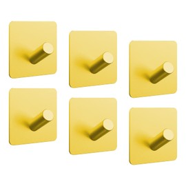 PMMASTO Self-Adhesive Towel Hooks - Sticky Heavy Duty Wall Robe Coat Hook for Hanging- Shower Hooks (Gold, “/ ”Shape 6PC)