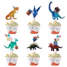 Dinosaur Cupcake Toppers & Dinosaur Cupcake Wrappers | Realistic Dino Cupcake Toppers & Cupcake Liners (30 of Each) | Cute Dinosaur Birthday Decorations for Birthday Party, Baby Shower, Gender Reveal