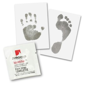 Baby Safe Inkless Footprint & Handprint Kit | black | max 16 prints for any age on coated paper | Magic Footprint Special